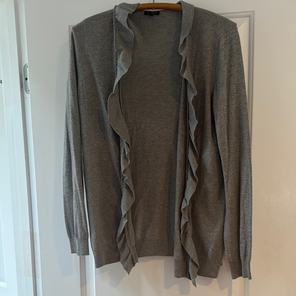 Talbots Gray Cardigan Sweater Fine Gauge Knit